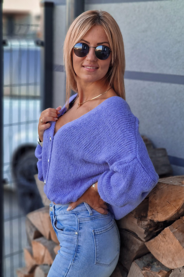 Sweter Rozpinany Button Niebiesko Liliowy 6