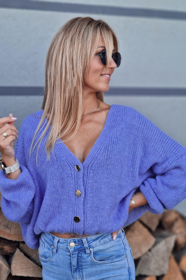 Sweter Rozpinany Button Niebiesko Liliowy 7