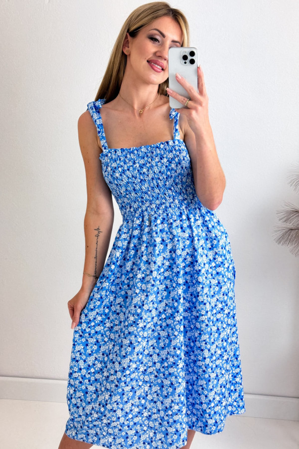 Sukienka na Ramiączkach - Błękitna w Białe Kwiaty Zozo