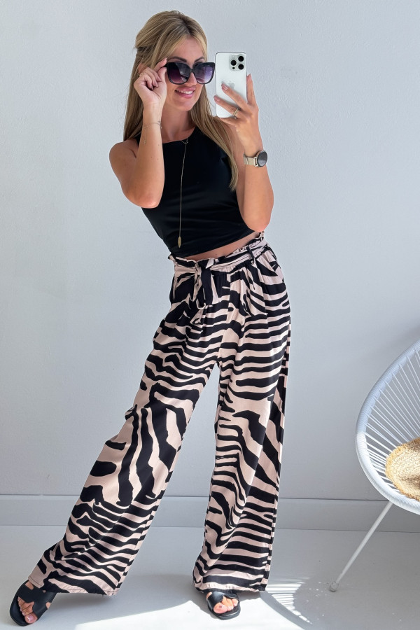 Spodnie z Paskiem Zebra Czarne Mocca