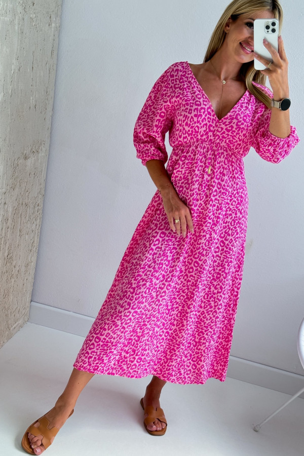 Sukienka Muślinowa w Różową Panterkę na Jasnym Różu Midi Keri