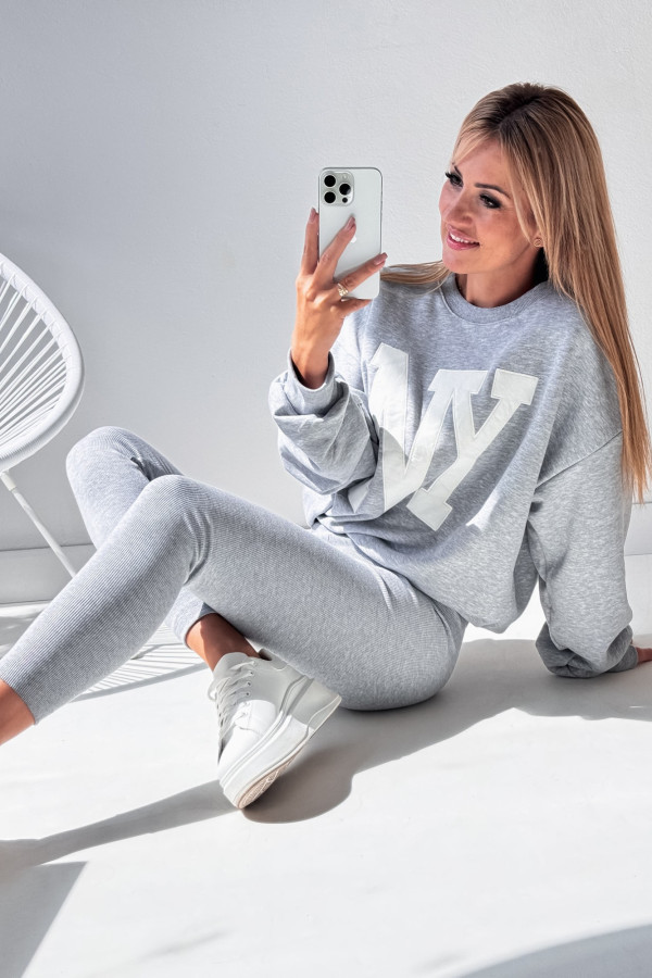 Dwu Częściowy Komplet Bluza Leginsy Szary New York 5