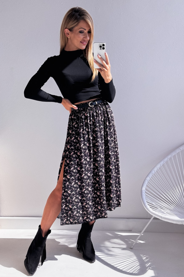 Bluzka Crop Top Prążkowany Czarny Lamel 1