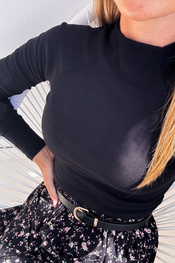 Bluzka Crop Top Prążkowany Czarny Lamel