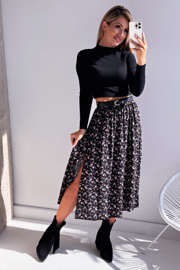 Bluzka Crop Top Prążkowany Czarny Lamel 8