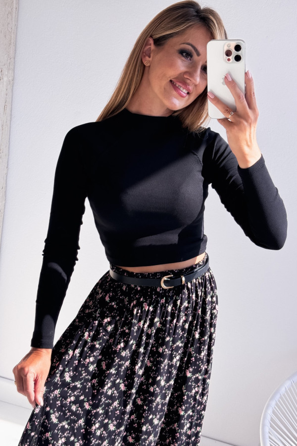 Bluzka Crop Top Prążkowany Czarny Lamel 10