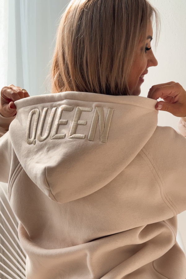 Bluza Przedłużana z Kapturem Beżowa Queen 13