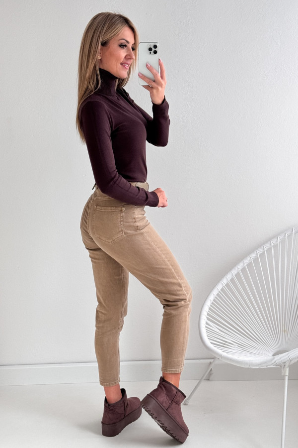 Spodnie Jeansy Beżowe Mom Fit 1221 6