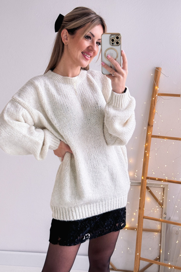 Sweter Oversizowy Przedłużany Cozy - Waniliowy 8