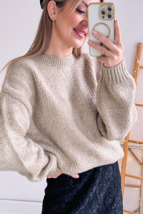 Sweter Oversizowy Przedłużany Cozy - Beżowy 7