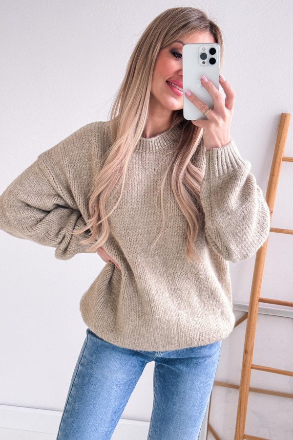 Sweter Oversizowy Przedłużany Cozy - Beżowy