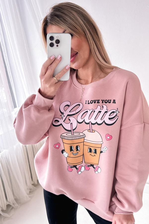 Bluza Oversizowa Love Latte - Pudrowa