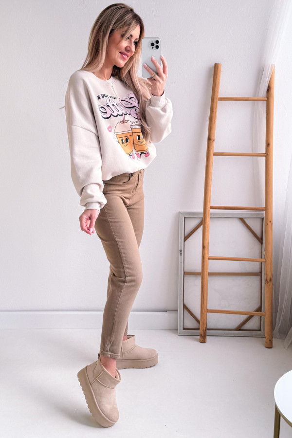 Bluza Oversizowa Love Latte - Beżowa 6