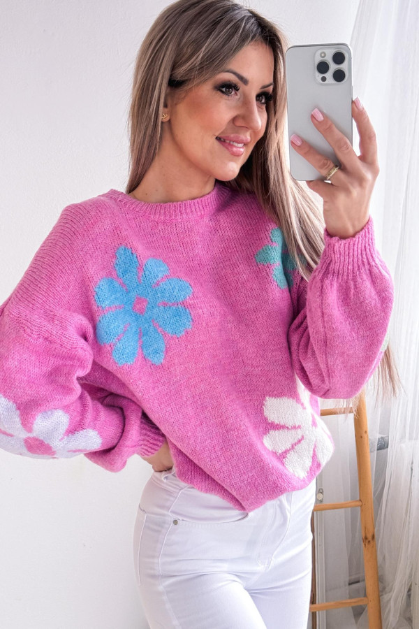 Sweter w Kwiaty Fiori - Różowy 2