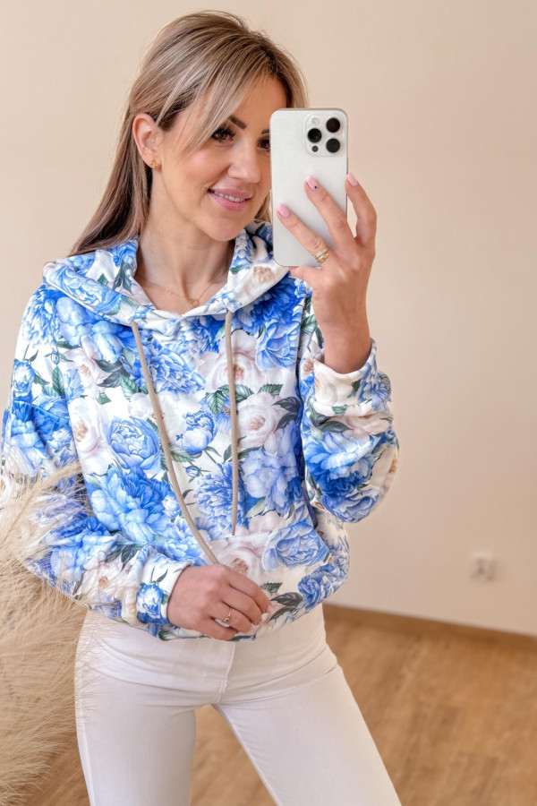 Bluza Welurowa Flower - Niebieska 2