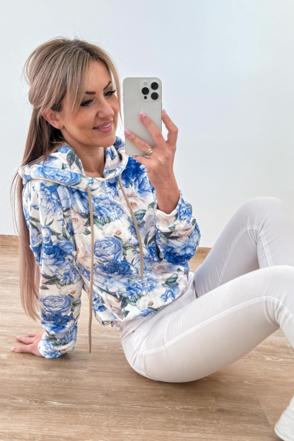 Bluza Welurowa Flower - Niebieska 3