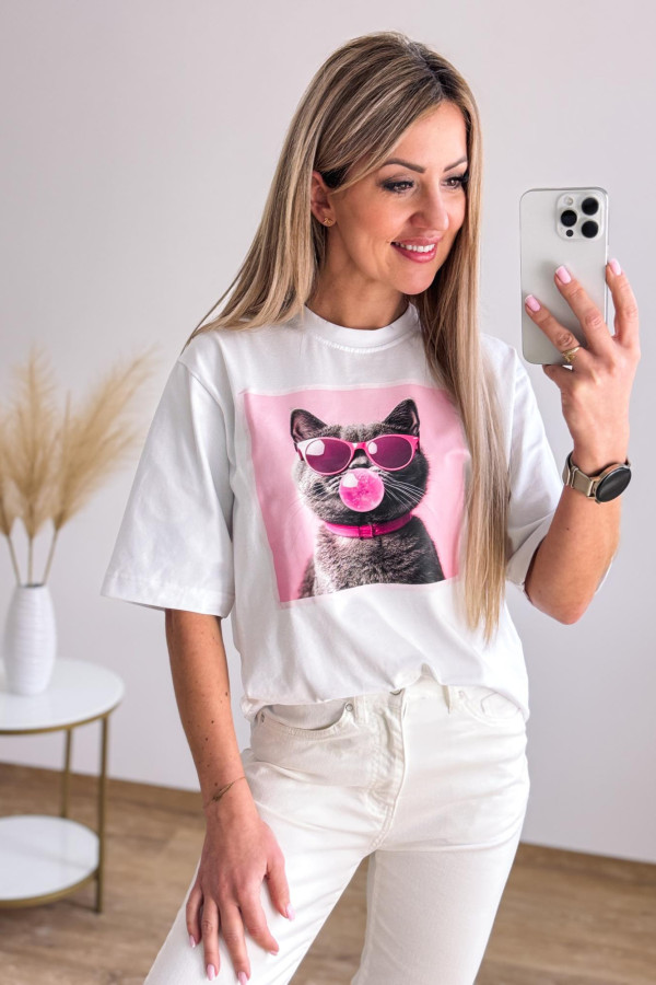 T-shirt z Nadrukiem Kiti - Biały 3