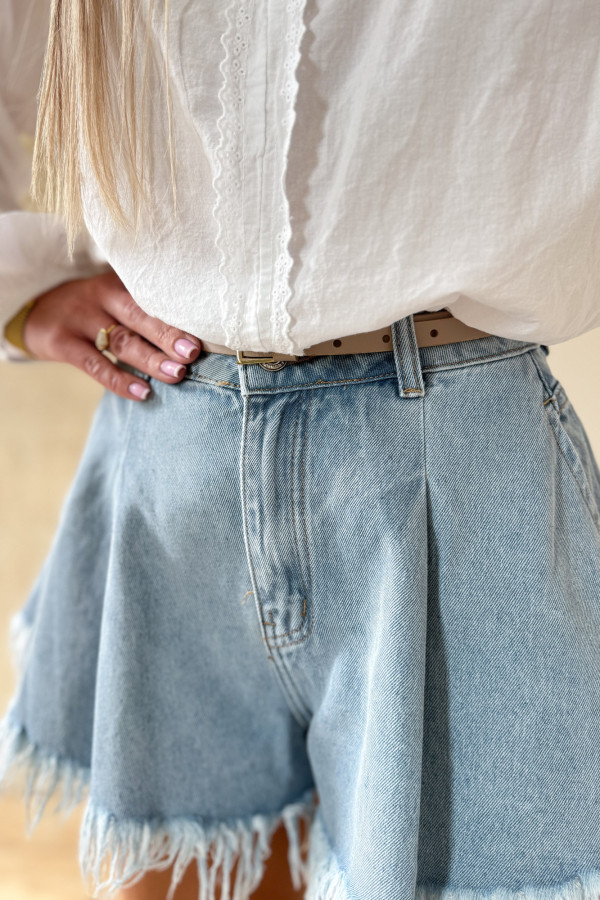 Spodenki Szorty Jeansowe z Postrzępionymi Nogawkami - Niebieski Jeans 3