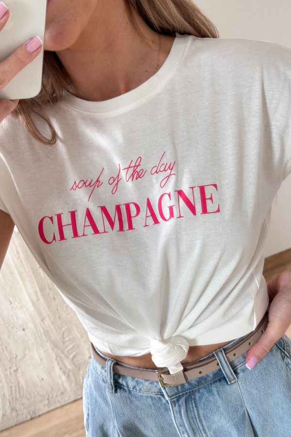 T-shirt Bawełniany Champagne - Biały 2
