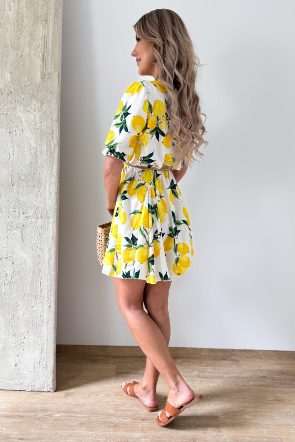 Sukienka z Krótkim Rękawem Krótka Laura - Biała w Cytrynki 5