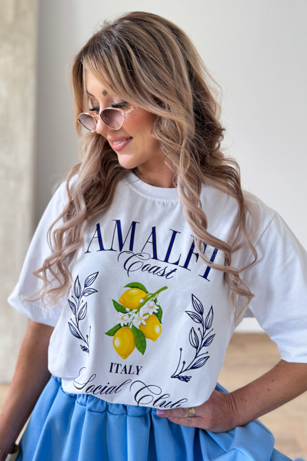 T-Shirt Amalfi w Cytryny - Biały