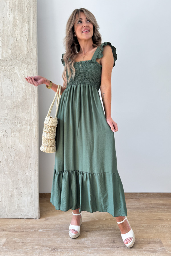 Sukienka na Ramiączkach Motylek Gumonici Midi Madera - Khaki 2