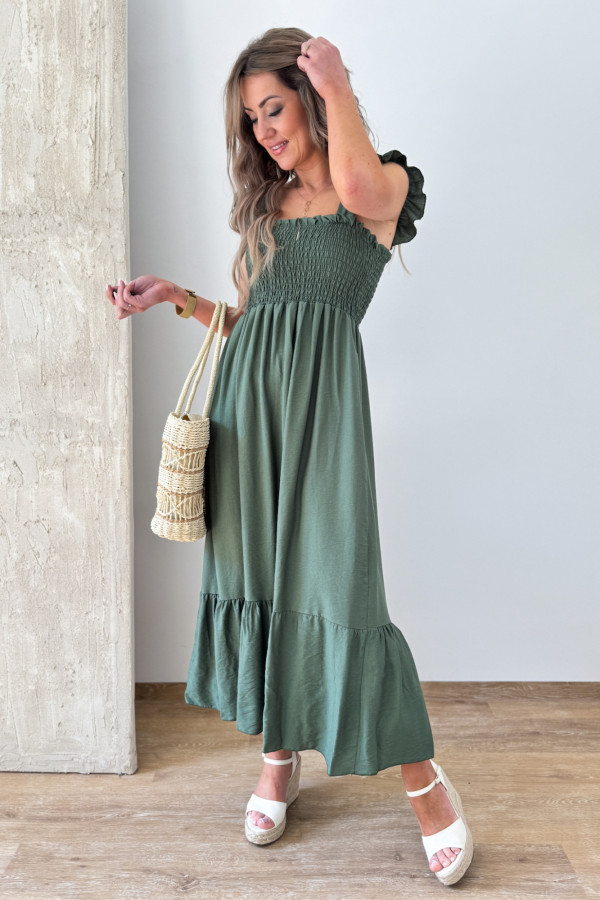 Sukienka na Ramiączkach Motylek Gumonici Midi Madera - Khaki 1