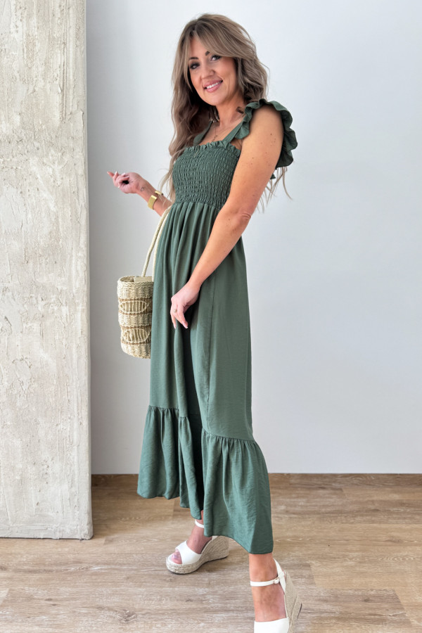 Sukienka na Ramiączkach Motylek Gumonici Midi Madera - Khaki 3