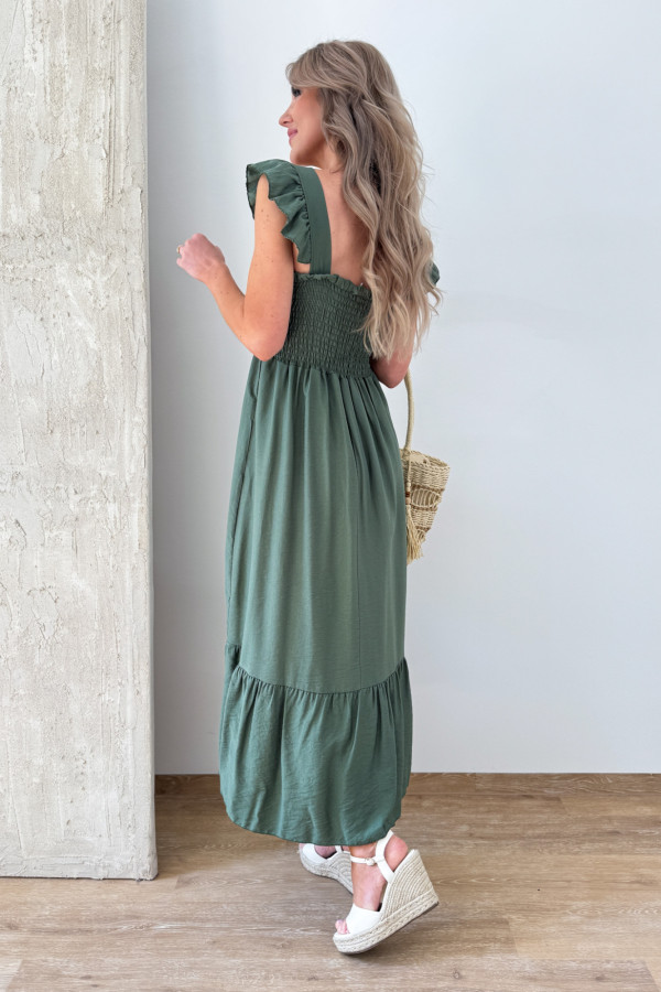 Sukienka na Ramiączkach Motylek Gumonici Midi Madera - Khaki 4