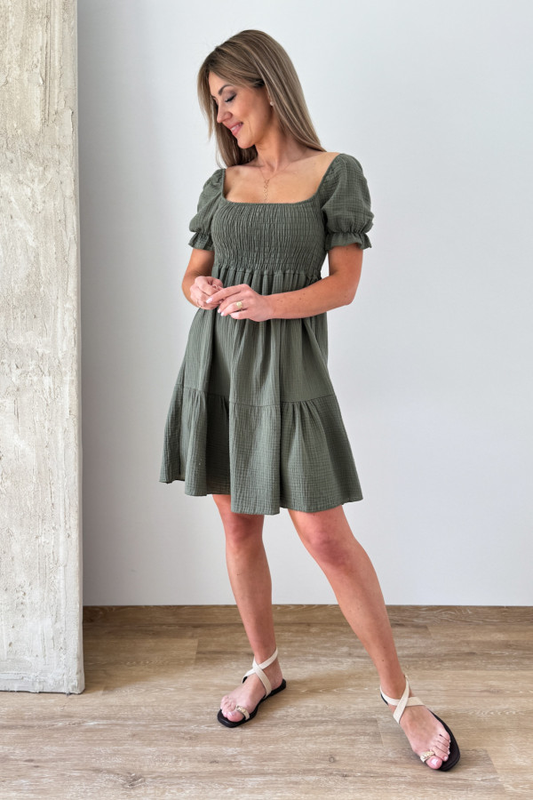 Sukienka Hiszpanka Muślinowa Costa - Khaki