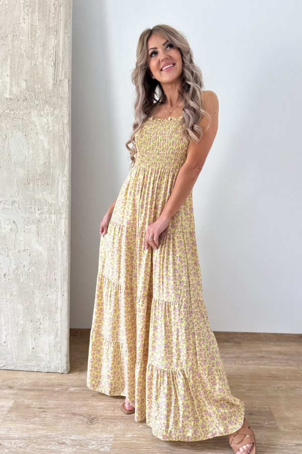 Sukienka Tuba Maxi Sharon - Żółta w Kwiatuszki 1