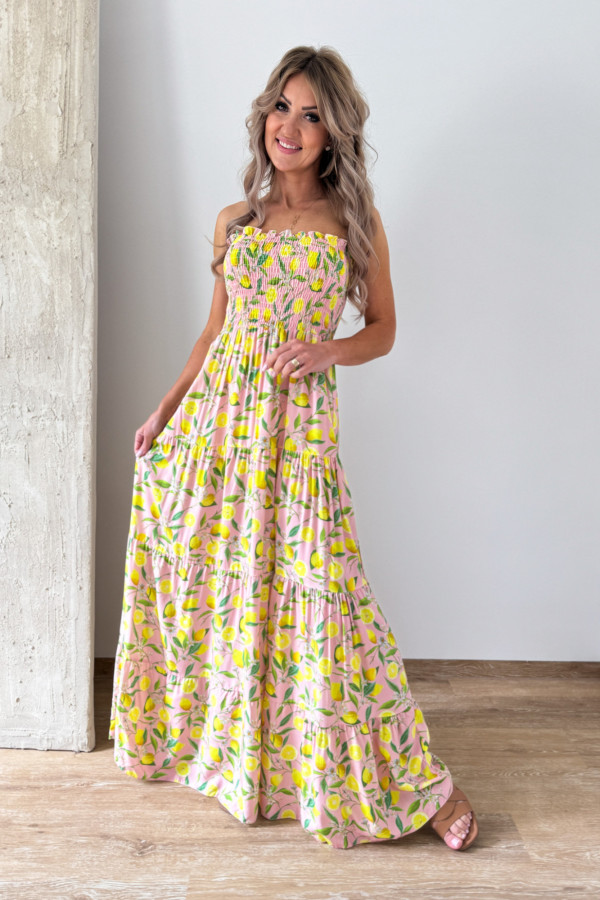 Sukienka Tuba Maxi Sharon - Pudrowa w Cytryny 4