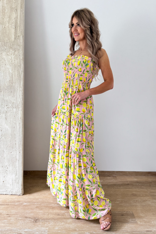 Sukienka Tuba Maxi Sharon - Pudrowa w Cytryny 1