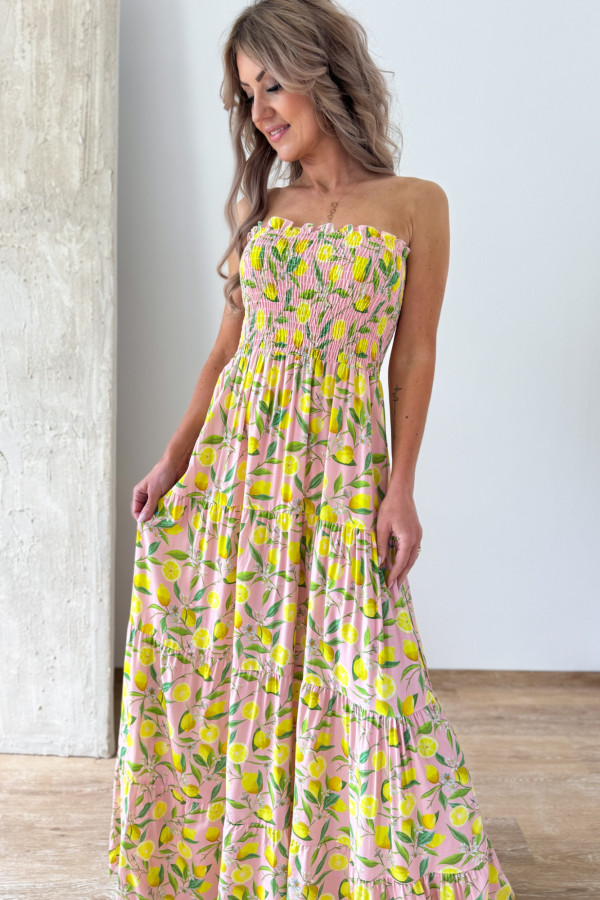 Sukienka Tuba Maxi Sharon - Pudrowa w Cytryny 3