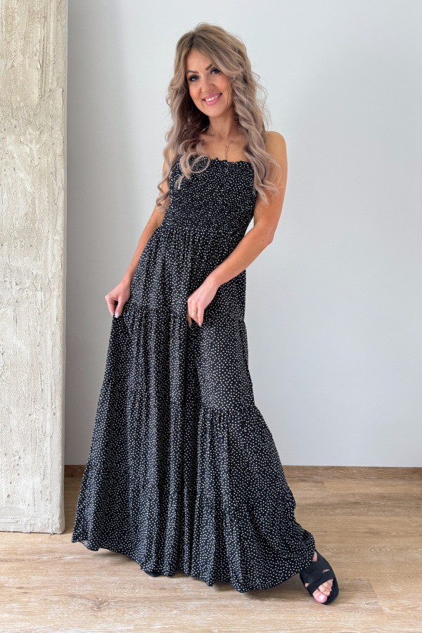 Sukienka Tuba Maxi Sharon - Czarna w Kropeczki
