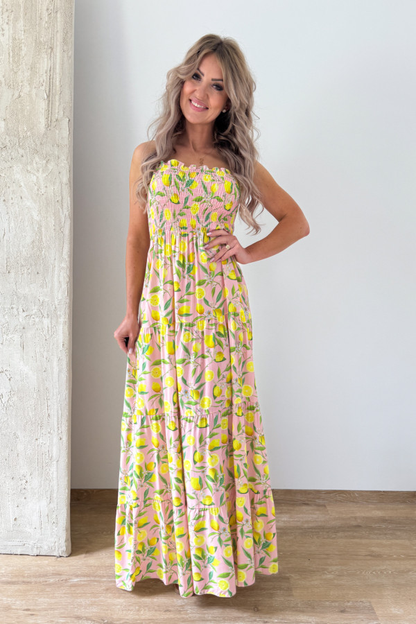 Sukienka Tuba Maxi Sharon - Pudrowa w Cytryny