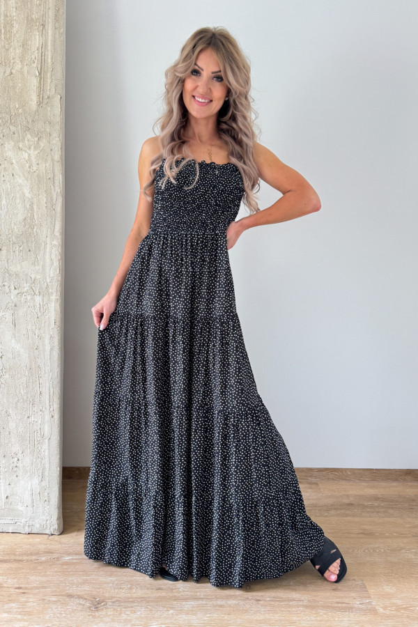 Sukienka Tuba Maxi Sharon - Czarna w Kropeczki 1
