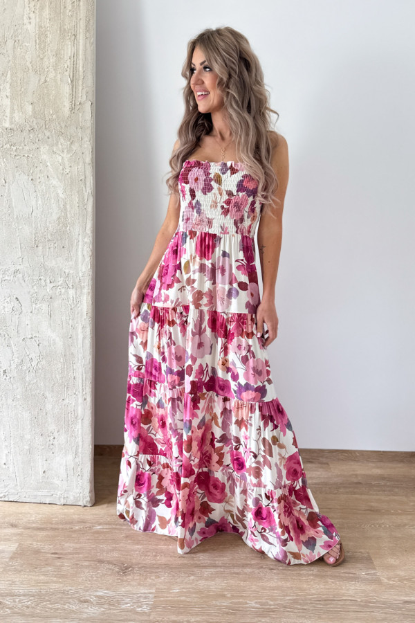 Sukienka Tuba Maxi Sharon - Biała w Kwiaty 1