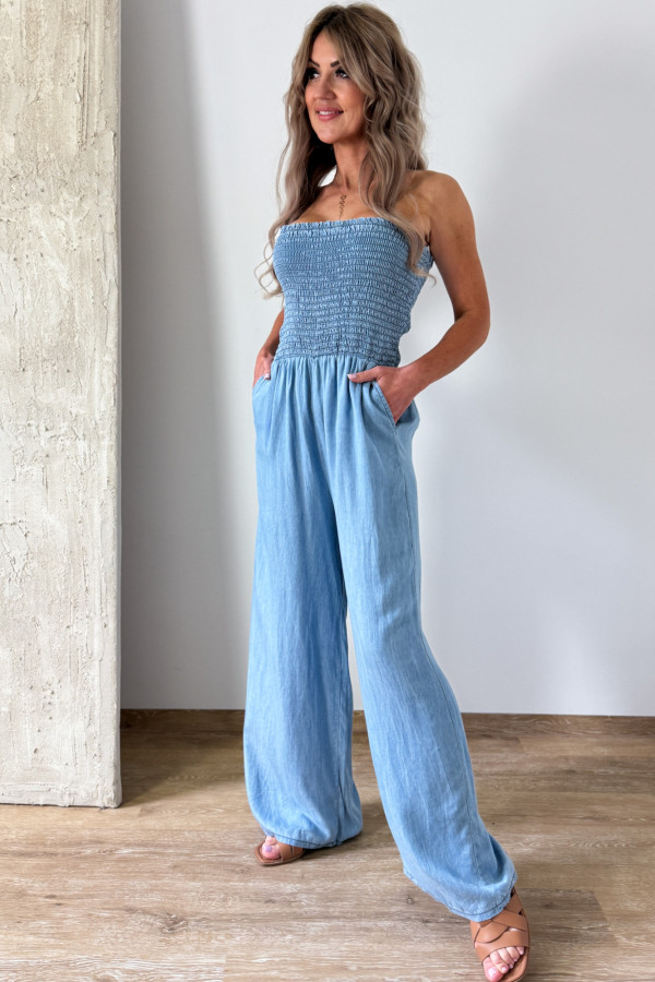 Kombinezon Maxi Tuba Miękki Jeans - Niebieski 1