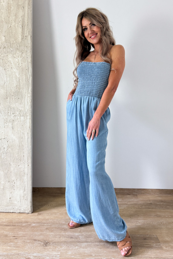 Kombinezon Maxi Tuba Miękki Jeans - Niebieski 2