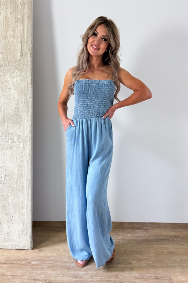 Kombinezon Maxi Tuba Miękki Jeans - Niebieski 3