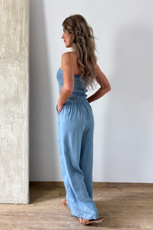 Kombinezon Maxi Tuba Miękki Jeans - Niebieski 4