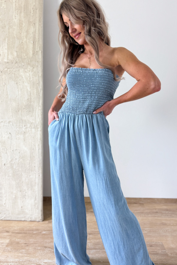 Kombinezon Maxi Tuba Miękki Jeans - Niebieski 5
