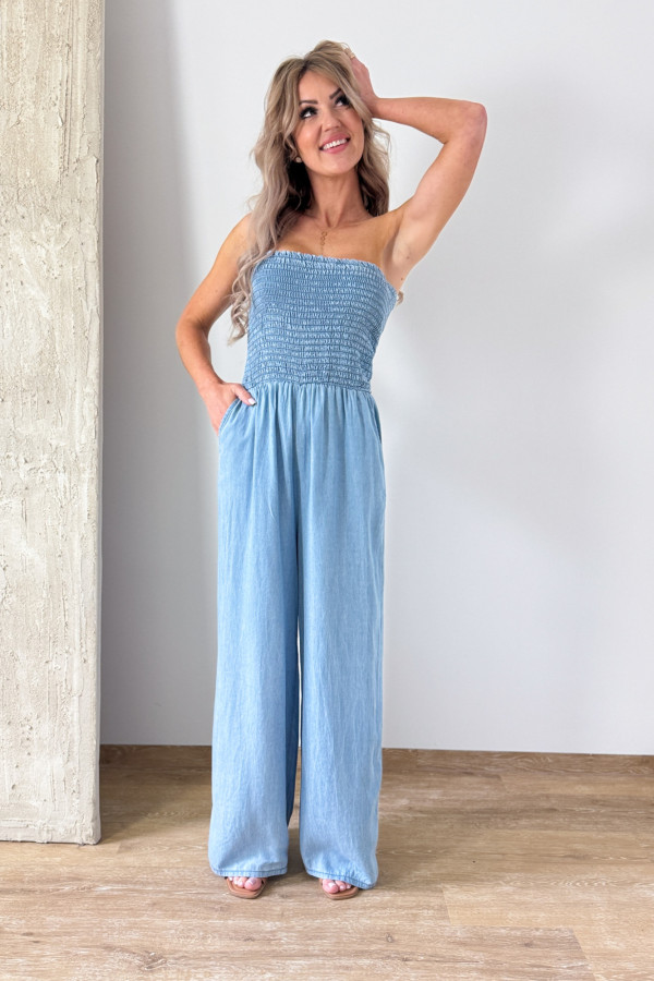 Kombinezon Maxi Tuba Miękki Jeans - Niebieski 6
