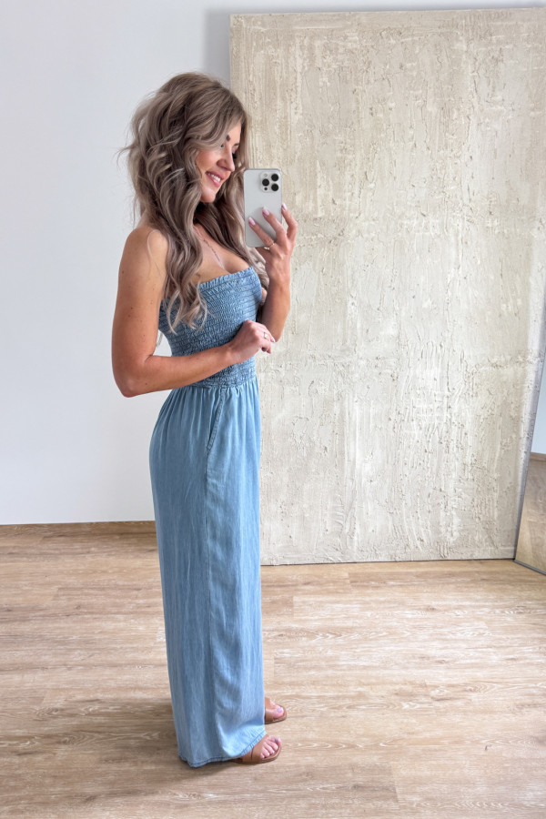 Kombinezon Maxi Tuba Miękki Jeans - Niebieski 8