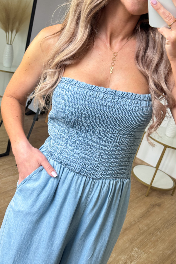 Kombinezon Maxi Tuba Miękki Jeans - Niebieski 9