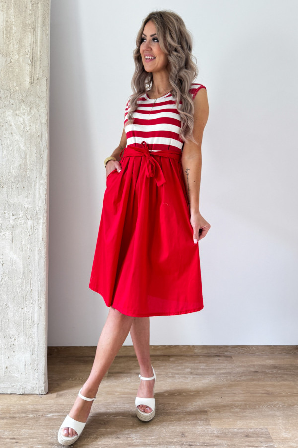 Sukienka Fit & Flare Maja - Biało Czerwona