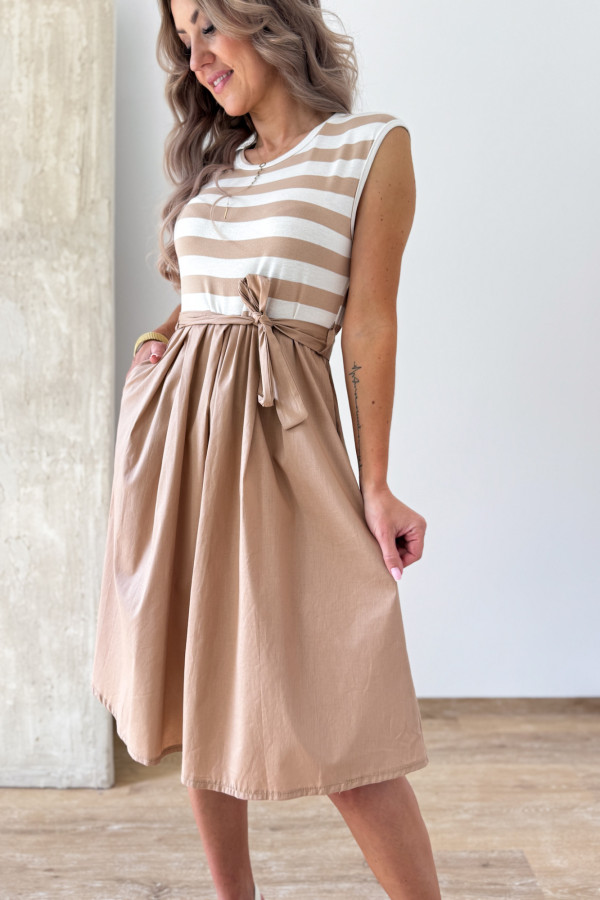 Sukienka Fit & Flare Maja - Biało Beżowa 4