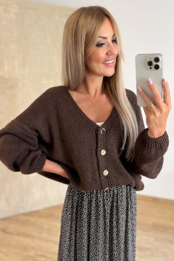 Sweter Rozpinany Button -Czekoladowy 1