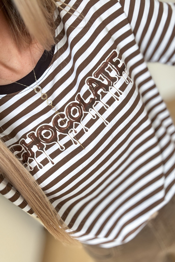 T-shirt w Paseczki Biało Brązowe Chocolate 5